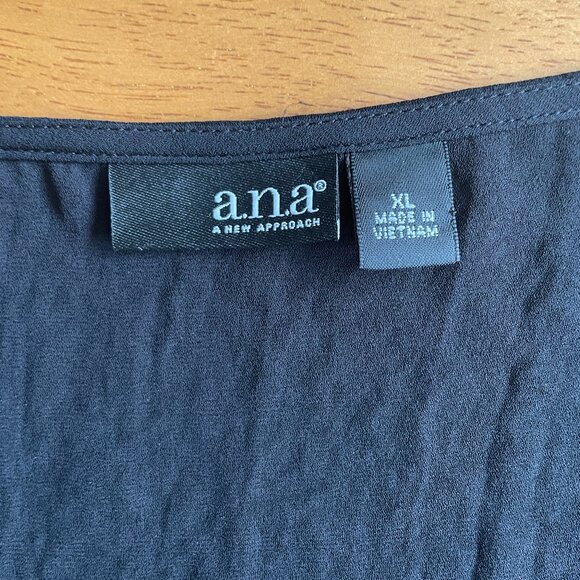 Size XL a.n.a. black short sleeved top with faux wrap front and synched back - Picture 10 of 14